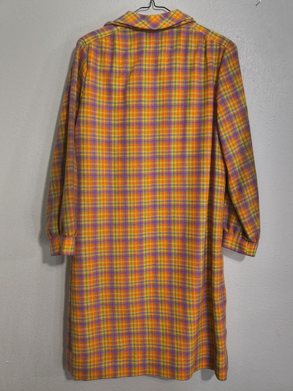 Vintage California Girl Plaid Shirt Dress M/L Orange Purple 60s 70s - Picture 6 of 10